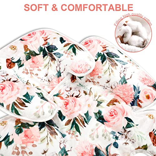 Baby Car Seat Head and Body Support Pillow, 2-in-1 Infant Car Seat Insert, Newborn Soft Cushion for Car Seat, Stroller, Bouncers, Pink Flower