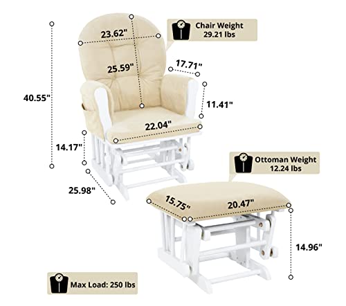 Brisbane Nursery Glider & Ottoman Sets, Swivel Glider Recliner Nursery Rocking Chair, Nursery Glider Rocker with Ottoman, Reclining Gliders & Chairs for Breastfeeding, Reading, Napping - White/Cream