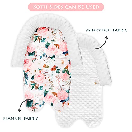 DILIMI Car Seat Head Support, Soft Minky Carseat Head Support for Boys and Girls, Car Seat Head Support with Straps Cover for Car Seats, Strollers and Bouncers, Pink Flower