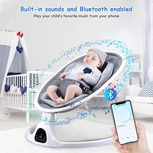 Baby Swings with 5 Swing Options, Bluetooth Function, Built-in Lullabies, with 10 Preset Lullabies, Remote Control,Light Gray