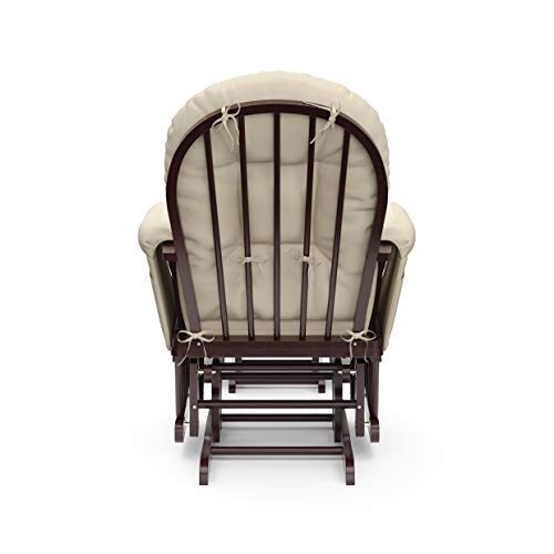 Storkcraft Premium Hoop Glider and Ottoman (Espresso Base, Beige Cushion)  Padded Cushions with Storage Pocket, Smooth Rocking Motion, Easy to Assemble, Solid Hardwood Base