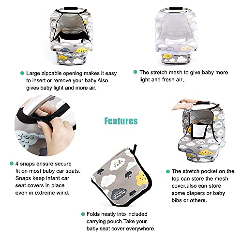 Stretchy Baby Car Seat Covers for Boys Girls, Infant Car Canopy Spring Autumn Winter,Snug Warm Breathable Windproof, Adjustable Peep Window,Universal Fit,Clouds Sheep