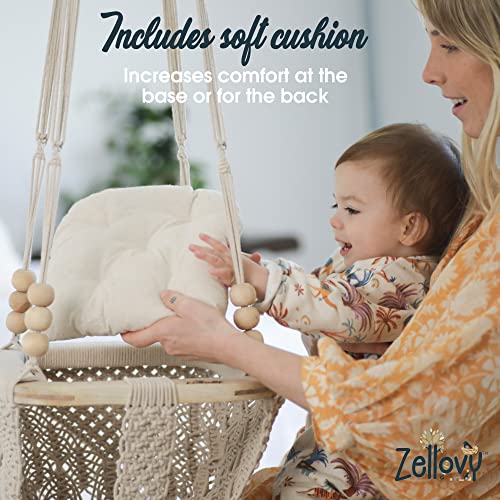 ZELLOVY Macrame Baby Swing | Boho Baby Swing for Infants & Toddler | Baby Hammock Swing for Indoor & Outdoor | Hanging Rope Baby Gift Swing | Handmade Crochet Baby Swing | Portable Baby Swing Chair