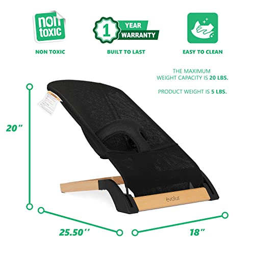 Evolur Koko Portable Infant Bouncer in Black Breathable Fabric