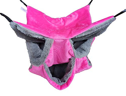 Vedem Small Animals Warm Plush Triple Bunkbed Cage Hanging Hammock Bed Hideout for Sugar Glider Ferret Squirrel (Magenta)
