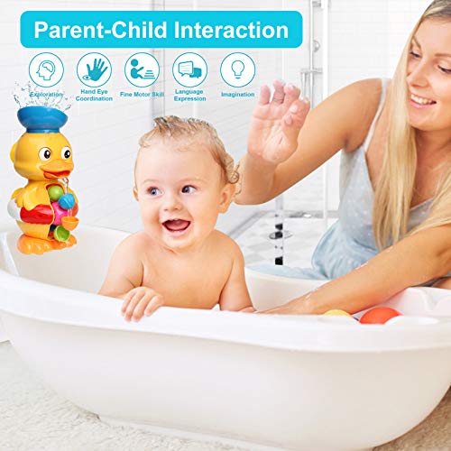 Sitodier Baby Bath Toys for Babies Toddlers Kids 1 2 3 Year Old Boys Girls, Duck Bathtub Toy with Rotatable Waterwheel/Eyes, Strong Suckers, Water Scoop, Fun Toy Gifts for Bathroom