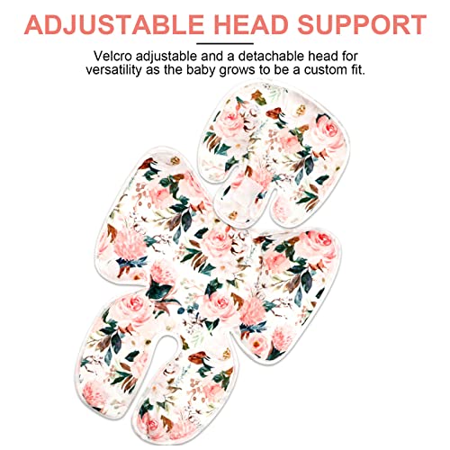Baby Car Seat Head and Body Support Pillow, 2-in-1 Infant Car Seat Insert, Newborn Soft Cushion for Car Seat, Stroller, Bouncers, Pink Flower