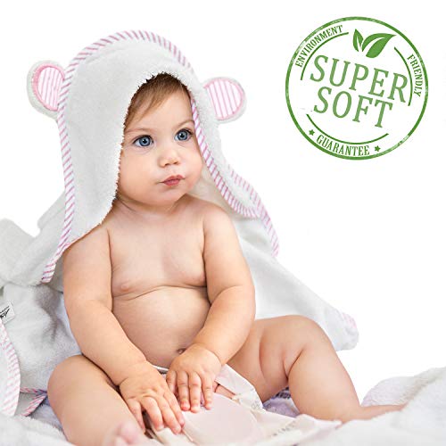 Ultra Soft Bamboo Hooded Baby Towel - Hooded Bath Towels with Ears for Babies, Toddlers - Large Baby Towel - Cute for Boys and Girls - Pink by San Francisco Baby