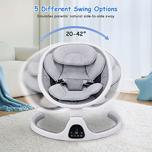 Baby Swings with 5 Swing Options, Bluetooth Function, Built-in Lullabies, with 10 Preset Lullabies, Remote Control,Light Gray