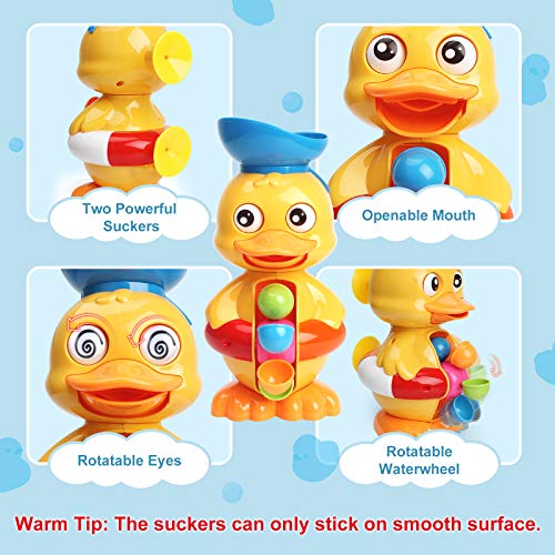 Sitodier Baby Bath Toys for Babies Toddlers Kids 1 2 3 Year Old Boys Girls, Duck Bathtub Toy with Rotatable Waterwheel/Eyes, Strong Suckers, Water Scoop, Fun Toy Gifts for Bathroom
