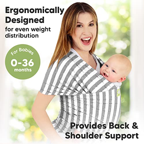 Baby Wrap Carrier - All in 1 Stretchy Baby Sling - Ergo Carrier Sling - Baby Carrier Wraps - Baby Carriers for Newborn, Infant - Baby Holder Straps - Baby Slings - Baby Sling Wrap (Gray Strips)