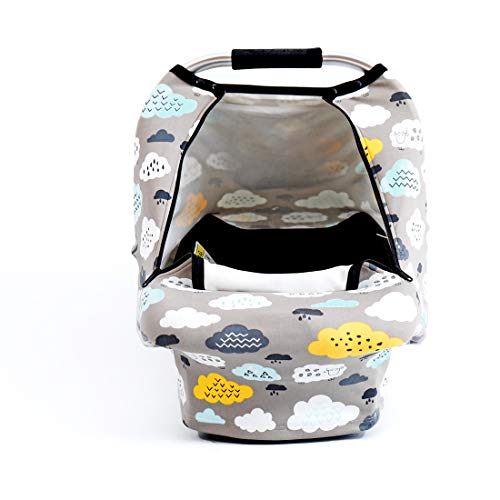 Stretchy Baby Car Seat Covers for Boys Girls, Infant Car Canopy Spring Autumn Winter,Snug Warm Breathable Windproof, Adjustable Peep Window,Universal Fit,Clouds Sheep