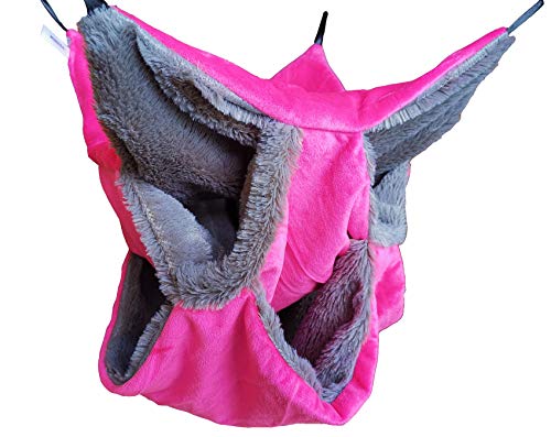 Vedem Small Animals Warm Plush Triple Bunkbed Cage Hanging Hammock Bed Hideout for Sugar Glider Ferret Squirrel (Magenta)