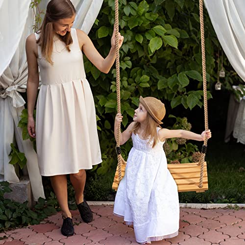 Yangbaga Wooden Swing Hanging Tree Swings, Wood Swings Seat 19.79.80.78to Adult Kids Children with Adjustable Hemp Rope Plus Tree Straps inch and 2 Carabiner Hooks-for Park or Home for Kids