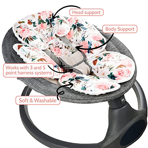 Baby Car Seat Head and Body Support Pillow, 2-in-1 Infant Car Seat Insert, Newborn Soft Cushion for Car Seat, Stroller, Bouncers, Pink Flower
