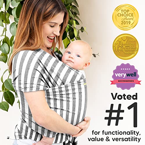Baby Wrap Carrier - All in 1 Stretchy Baby Sling - Ergo Carrier Sling - Baby Carrier Wraps - Baby Carriers for Newborn, Infant - Baby Holder Straps - Baby Slings - Baby Sling Wrap (Gray Strips)