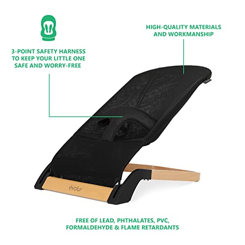 Evolur Koko Portable Infant Bouncer in Black Breathable Fabric