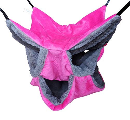 Vedem Small Animals Warm Plush Triple Bunkbed Cage Hanging Hammock Bed Hideout for Sugar Glider Ferret Squirrel (Magenta)