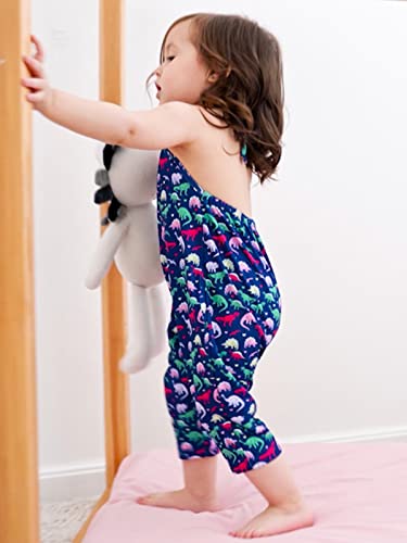 RAISEVERN Rompers for Baby Girls Toddler Jumpsuits for Kid Overalls Sleeveless Halter Dinosaur Infant Girls Jumpers with Pocket,1-2T