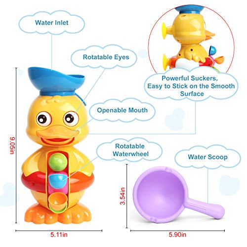 Sitodier Baby Bath Toys for Babies Toddlers Kids 1 2 3 Year Old Boys Girls, Duck Bathtub Toy with Rotatable Waterwheel/Eyes, Strong Suckers, Water Scoop, Fun Toy Gifts for Bathroom