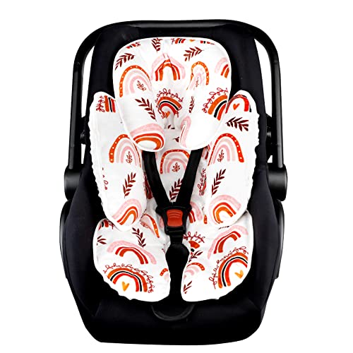 Baby Car Seat Head Support for Newborn 2 in 1 Infant Car Seat Head and Body Support for Girls Extra Soft Breathable Baby Car Seat Cushion Insert Liners for Strollers, Swings, and Bouncers, Rainbow