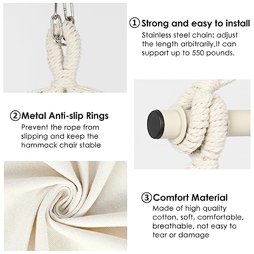 Y- STOP Hammock Chair Hanging Rope Swing-Max 320 Lbs-2 Seat Cushions Included-Quality Cotton Weave for Superior Comfort & Durability (Beige)