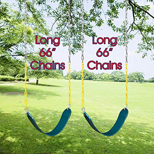 ZNCMRR 2 Pack Swings Seats Heavy Duty with 66" Chain Plastic Coated, Playground Swing Set Accessories Replacement with Snap Hooks and Hanging Strap