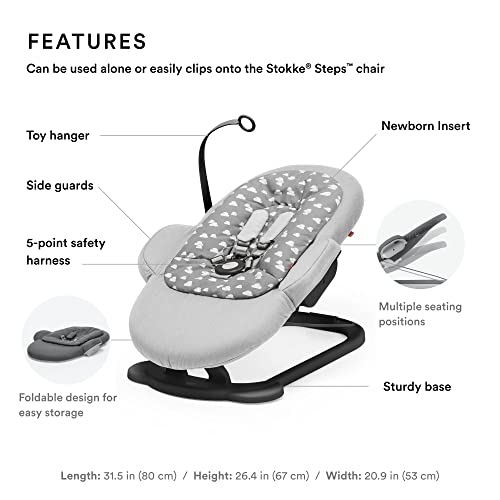 Stokke Steps Bouncer, Grey Clouds - Allows Independent Bouncing & Provides Soft Cradling Motion - Use Alone or with Stokke Steps Chair - Certified by JPMA