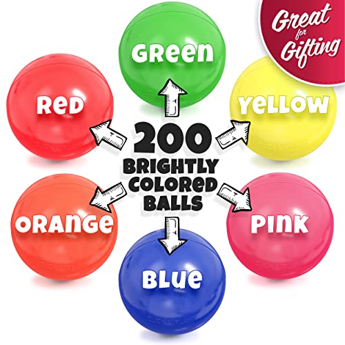 Click N' Play Pack of 200 Phthalate Free BPA Free Crush Proof Plastic Ball, Pit Balls - 6 Bright Colors in Reusable and Durable Storage Mesh Bag with Zipper