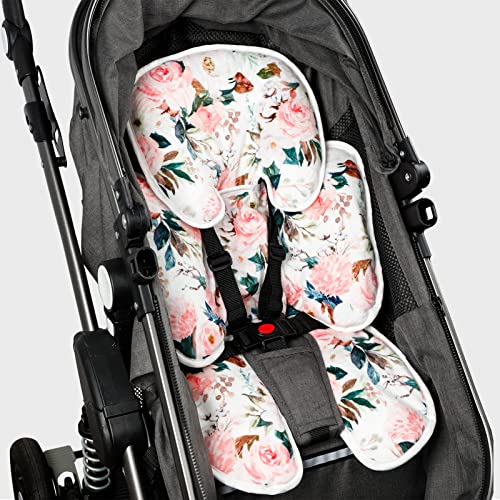 Baby Car Seat Head and Body Support Pillow, 2-in-1 Infant Car Seat Insert, Newborn Soft Cushion for Car Seat, Stroller, Bouncers, Pink Flower