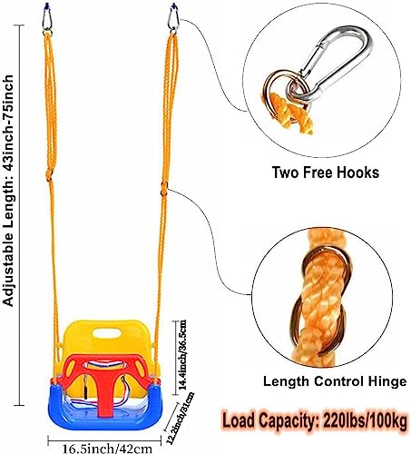 Yangogle 3-in-1 Baby Swing Seat, Toddler Swing, Anti-Flip Snug & Secure Detachable Infants to Teens Kids Swing Seat for Outdoor Indoor Playground