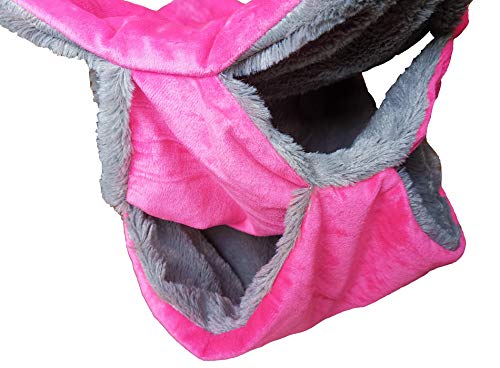 Vedem Small Animals Warm Plush Triple Bunkbed Cage Hanging Hammock Bed Hideout for Sugar Glider Ferret Squirrel (Magenta)