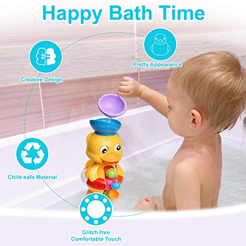 Sitodier Baby Bath Toys for Babies Toddlers Kids 1 2 3 Year Old Boys Girls, Duck Bathtub Toy with Rotatable Waterwheel/Eyes, Strong Suckers, Water Scoop, Fun Toy Gifts for Bathroom