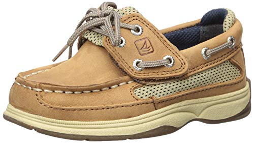 Sperry baby boys Lanyard Alternative Closure Boat Shoe, Dark Tan/Navy, 10.5 Little Kid US