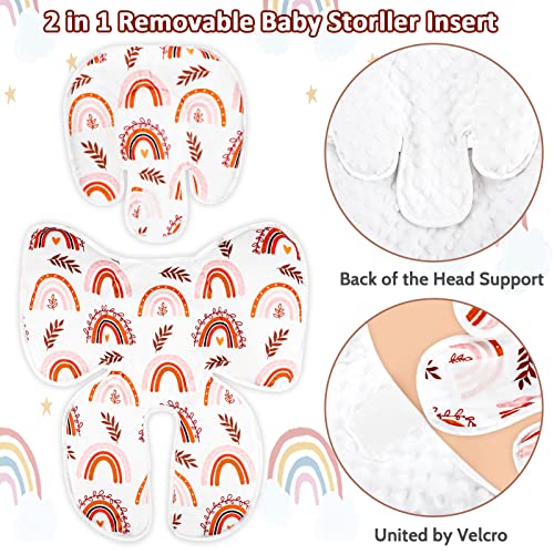 Baby Car Seat Head Support for Newborn 2 in 1 Infant Car Seat Head and Body Support for Girls Extra Soft Breathable Baby Car Seat Cushion Insert Liners for Strollers, Swings, and Bouncers, Rainbow