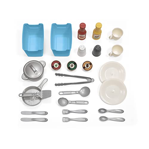 Step2 Fun with Friends Kitchen | Large Plastic Play Kitchen with Realistic Lights & Sounds | Brown Kids Kitchen Playset & 45-Pc Kitchen Accessories Set