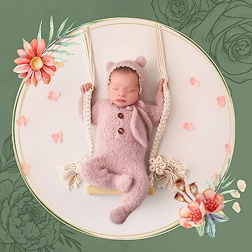 Baby Swings Vintage Infants Wooden Swings Multifunctional Baby Hanging Chair Photo Background Props Swing Seats Photography for Newborn Boys Girls (A-White)