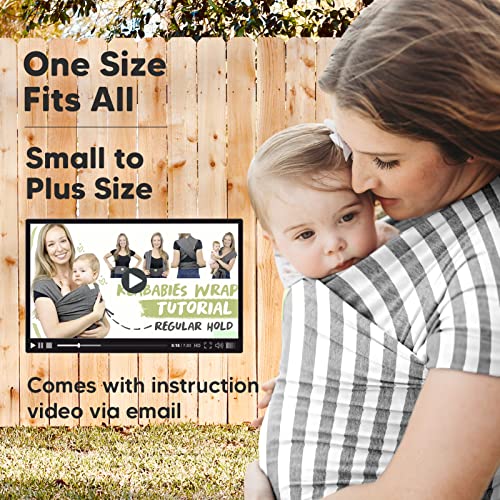 Baby Wrap Carrier - All in 1 Stretchy Baby Sling - Ergo Carrier Sling - Baby Carrier Wraps - Baby Carriers for Newborn, Infant - Baby Holder Straps - Baby Slings - Baby Sling Wrap (Gray Strips)
