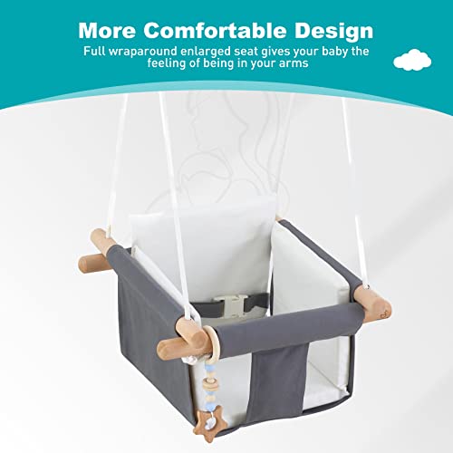 Troispot Comfortable Baby Swing Seat, Secure Canvas and Wooden Hanging Swing Chair for Baby, Infant, Toddler, Child, Kids Toys, Indoor Outdoor Hammock for Playground, Tree Swings or Backyard, C2
