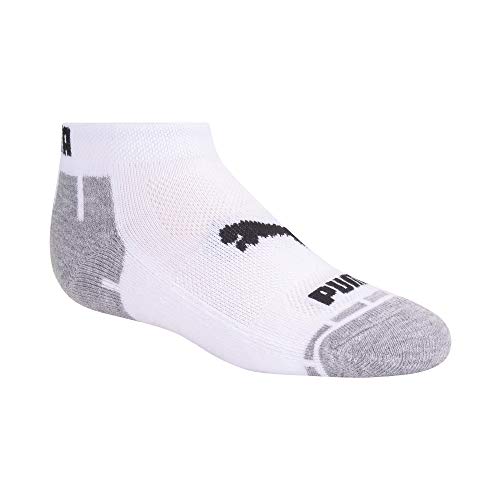 PUMA boys 8 Pack Boys' Low Cut Running Socks, White, 7-8.5 US