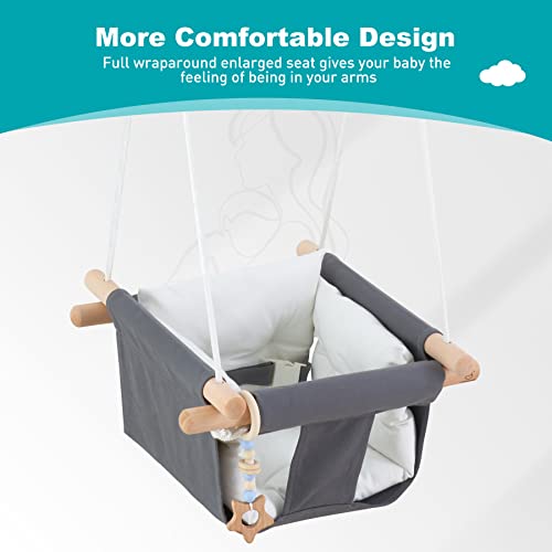 Troispot Comfortable Baby Swing Seat, Secure Canvas and Wooden Hanging Swing Chair for Baby, Infant, Toddler, Child, Kids Toys, Indoor Outdoor Hammock for Playground, Tree Swings or Backyard, C1