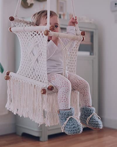 Knitt World Latest Macrame Swing Chairs-Handmade Swing-Baby Swing Chair-Toddler Swing-Indoor Swing-Hammock Chair-Baby Hammock-Outdoor Swings (Natural)