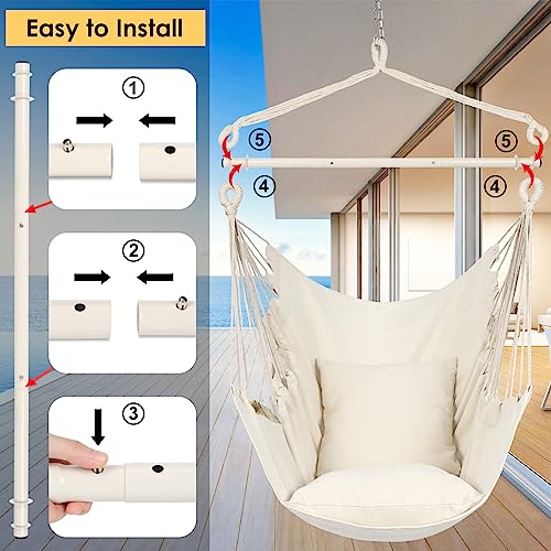 Y- STOP Hammock Chair Hanging Rope Swing-Max 320 Lbs-2 Seat Cushions Included-Quality Cotton Weave for Superior Comfort & Durability (Beige)