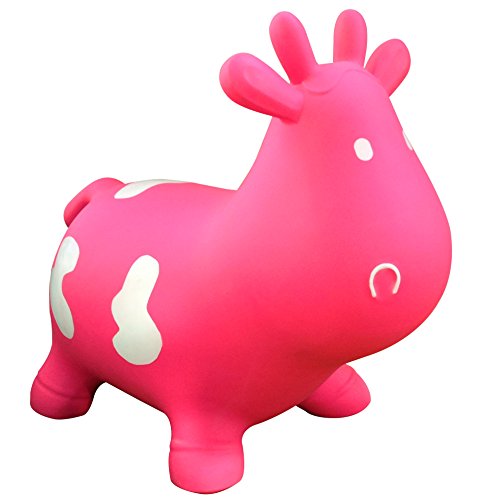 Pink Cow Bouncer with Hand Pump, Inflatable Space Hopper, Ride-on Bouncy Animal