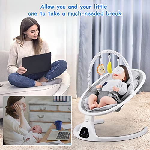 Baby Swings with 5 Swing Options, Bluetooth Function, Built-in Lullabies, with 10 Preset Lullabies, Remote Control,Light Gray