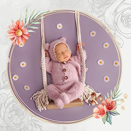 Baby Swings Vintage Infants Wooden Swings Multifunctional Baby Hanging Chair Photo Background Props Swing Seats Photography for Newborn Boys Girls (A-White)
