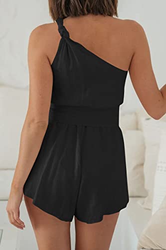 AUTOMET Womens Rompers Black One Piece Jumpsuits Casual Outfits Vacation Fashion Clothes 2023 Jumpers Tie Front Shorts with Pockets