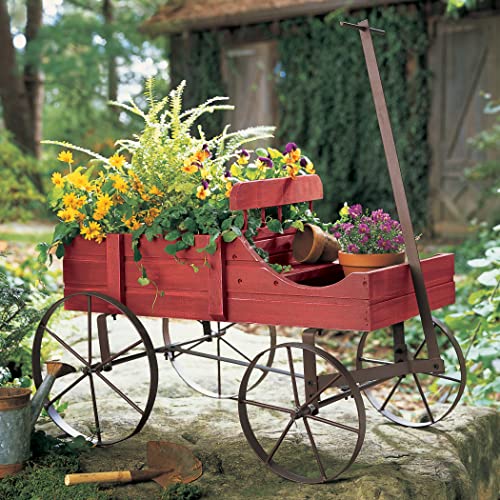 Amish Wagon Decorative Indoor/Outdoor Garden Backyard Planter, Red