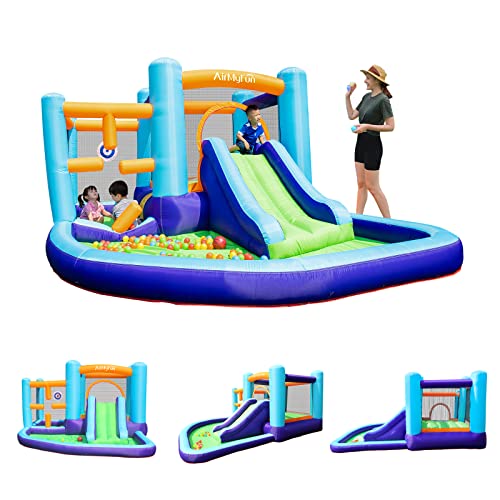 AirMyFun Inflatable Bounce House, Bouncer & Slide with Air Blower,Play House with Ball Pool,Inflatable Kids Slide,Jumping Castle with Carry Bag