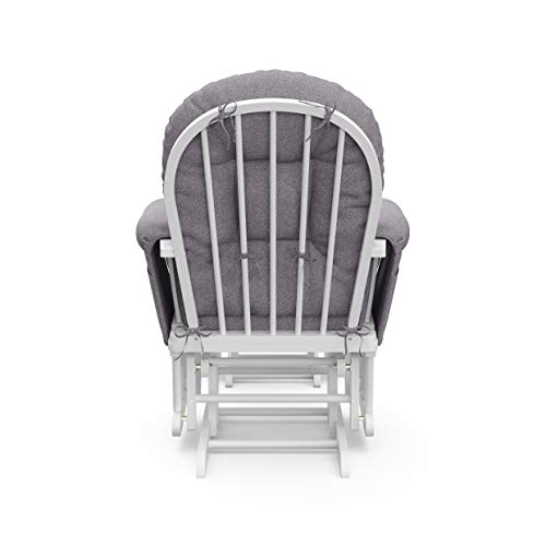 Storkcraft Premium Hoop Glider and Ottoman (White Base, Gray Swirl Cushion)  Padded Cushions with Storage Pocket, Smooth Rocking Motion, Easy to Assemble, Solid Hardwood Base